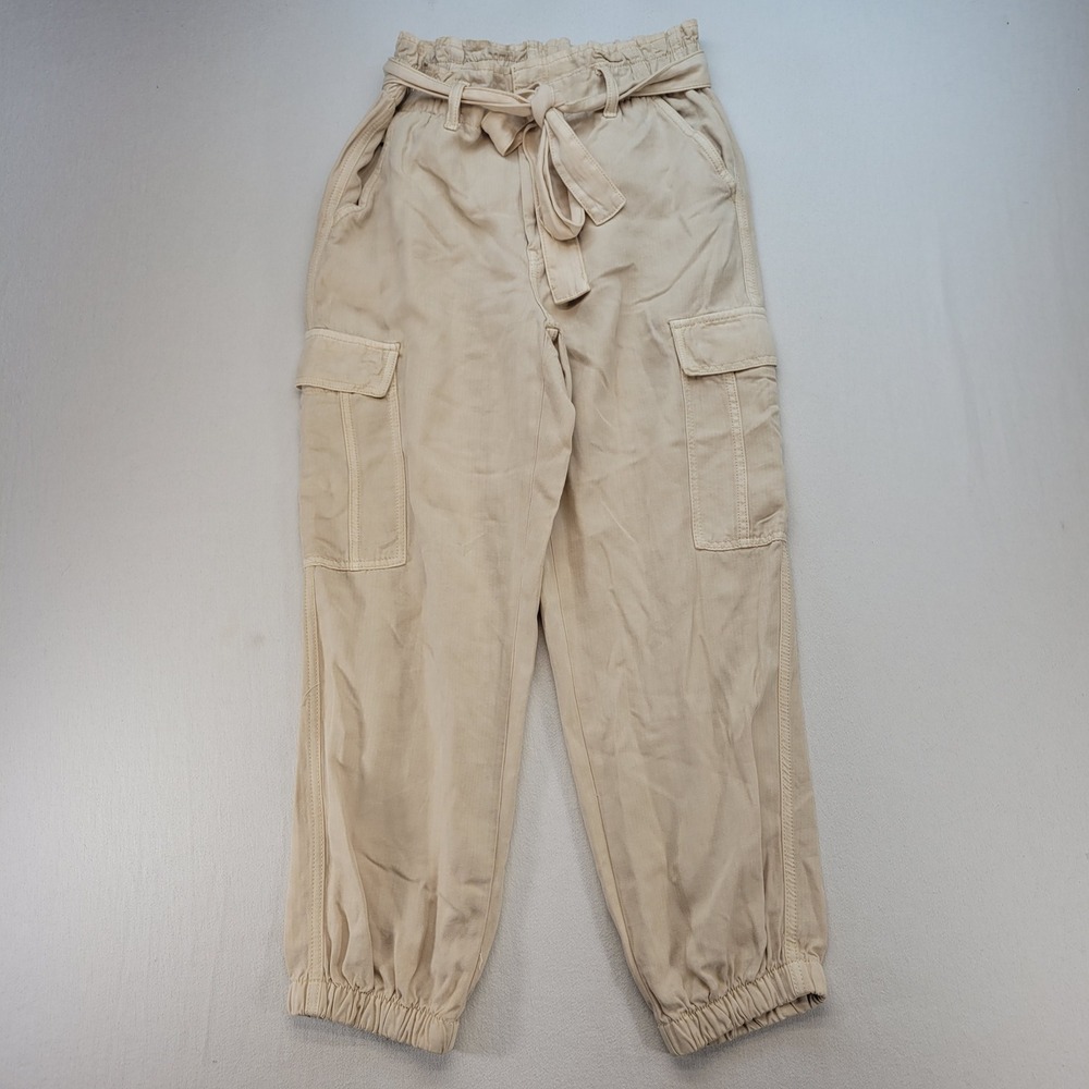 American Eagle Cargo Joggers Womens 10 Short Tan Paperbag Waist Lyocell Utility - Picture 1 of 10